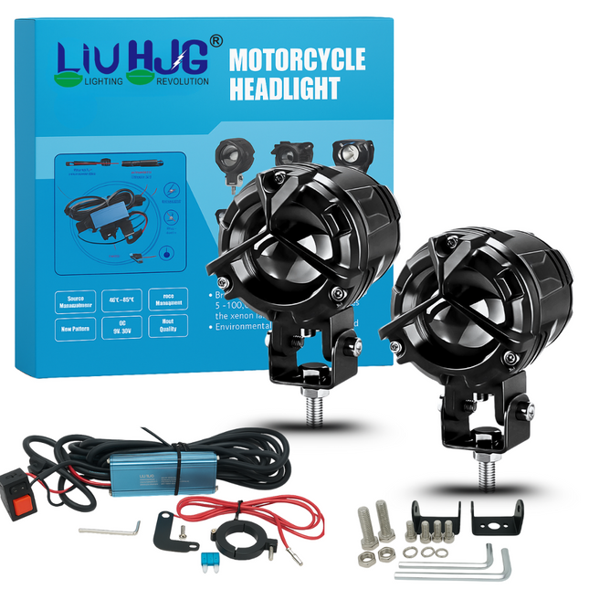 LIU HJG Mercedes Y-Lens Ultra-Wide LED Fog Lights (White/Yellow) | Pair with Wiring Harness & Switch for Car & Bike