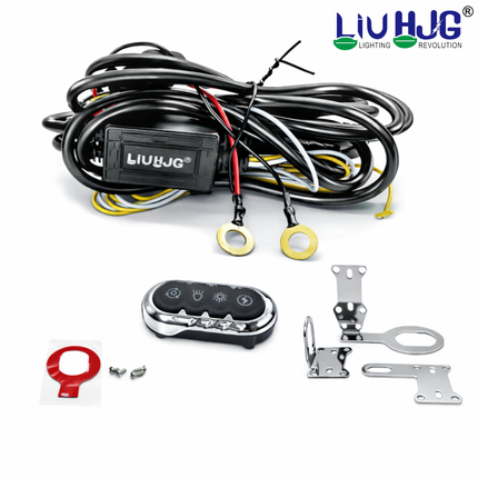 LIU HJG 3 Pin Premium Wiring Harness 3.4M Heavy Duty Copper Wire with Metal Wireless Switch for Auxiliary LED Fog Lights Universal Fit (Pack of 1) - LIU HJG