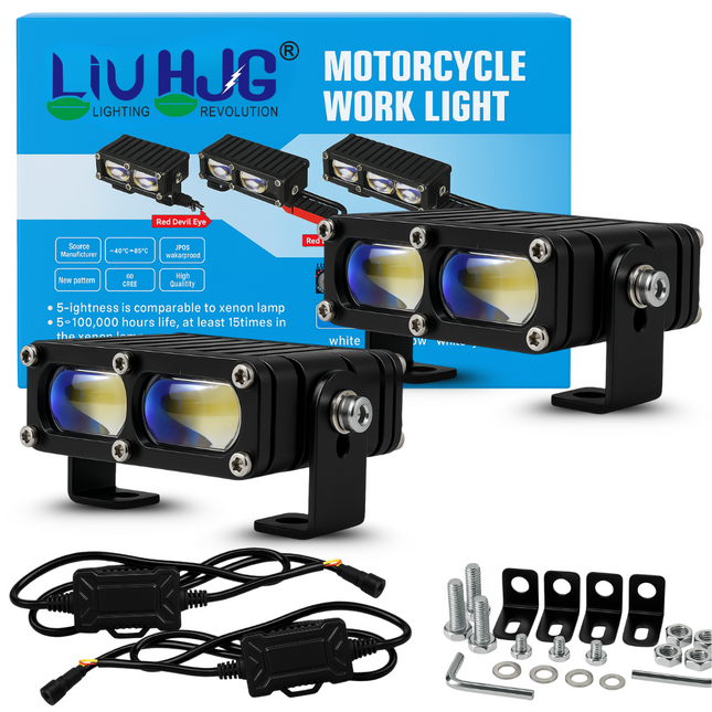 LIU HJG 2-LED Yellow/White Way maker Fog Light with Red Devil Eye | Fog Lamp for Car, Bike & Truck