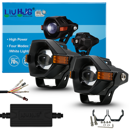 LIU HJG P-85 High Bright LED Fog Light Waterproof & Dustproof & Heat Dissipation 80W 12V DC Power High/Low Beam Yellow, White & Red Devil Eye Reflection Universal Fit For All Bikes & Cars Model Pack of 2 - LIU HJG