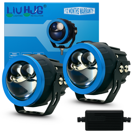 LIU HJG 3 Lens LED Super Bright fog Light Waterproof & Heat Dissipation, 100W 12V DC Power Yellow, White & Red Devil Eye Light Reflection Universal fit for All Bikes & Cars Models (Pack of 2) - LIU HJG