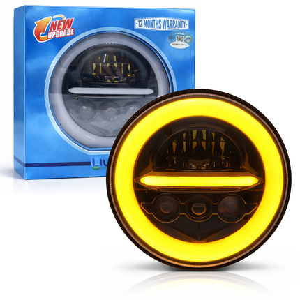 LIU HJG 7 Inch DRL LED Headlight Bulb High Brightness Waterproof & Dustproof High Beam 67W Low Beam 45W 12V DC Power Yellow White DRL Light Fit for Thar, Jeep, Classic 350, GT 650 (Pack of 1) - LIU HJG