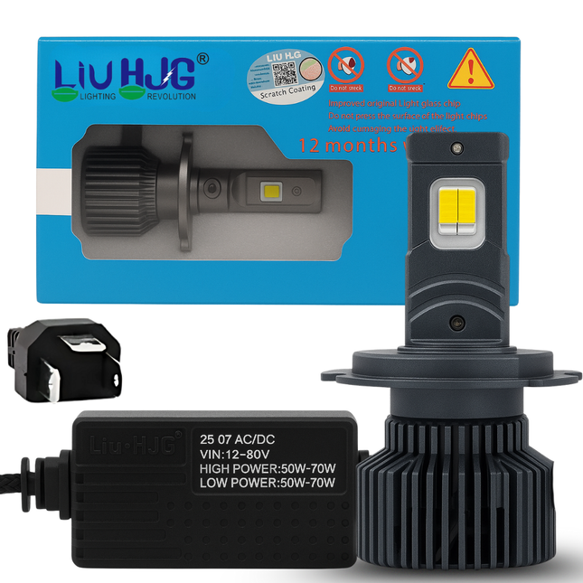 LIU HJG White LED 70W Headlight Bulb H4 Plug Fitting Super Bright Waterproof Headlight Bulb 12V DC High/Low Beam Universal fit for All Bikes & Cars (Pack of 1 Piece)