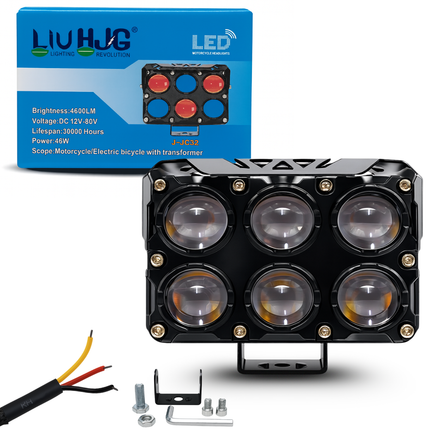 LIU HJG JC32 6 LED High Bright Fog Light Waterproof & Dustproof 46W 12V DC Power High/Low Beam Yellow White & Red Blue DRL Light Reflection Universal Fit for All Bikes & Cars Models (Pack of 1) - LIU HJG