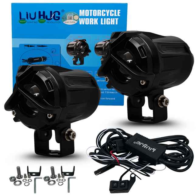 LIU HJG Dual Color Yellow & White 120 Watt Fog Light With Wiring Kit Universal For Bike & Car( Pack of 2)
