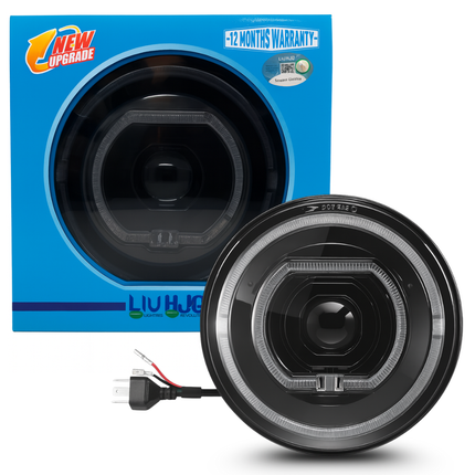 LIU HJG DRL LED 7 Inch Headlight Waterproof & Heat Dissipation High/Low Beam 50W 12V DC Power Yellow/White/Blue DRL & Red Devil Eye Light Universal fit for Jeep, Classic 350 & Thar & Other Pack of 1 - LIU HJG