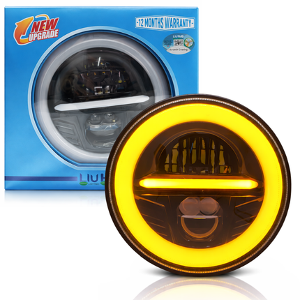 LIU HJG 7 Inch DRL LED Headlight Bulb High Brightness Waterproof & Dustproof High Beam 65W Low Beam 42W 12V DC Power Yellow White DRL Light Fit for Thar, Jeep, Classic 350, GT 650 (Pack of 1) - LIU HJG