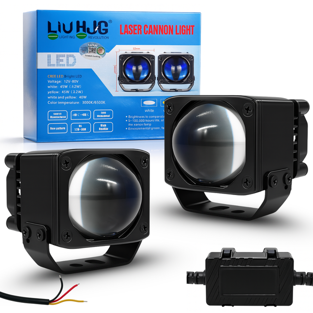 LIU HJG Ultra Bright Led Mini Laser Cannon Fog Light Waterproof & Dustproof Power 90W 12V DC Power Yellow White & Red Devil Eye Light Reflection Universal fit for All Bikes & Car Models (Pack of 2)