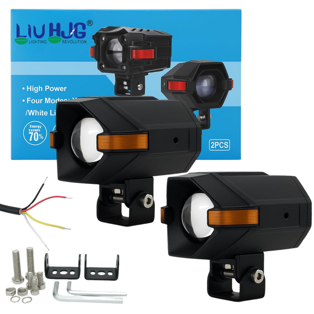 LIU HJG P97 100W Yellow/White LED Fog Light with Red Devil Eye Waterproof High Bright Fog Lamp High Low Beam Reflection 12V DC Universal fit for All Bike & Car (Pack Of 2) - LIU HJG