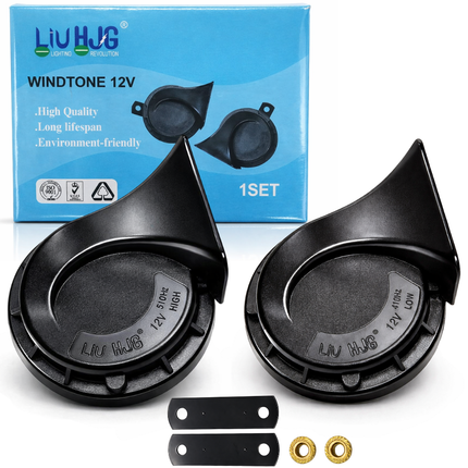 LIU HJG Windtone Horn 410/510Hz 105-118dB Super Loud Sound 3D Waterproof Design Horn Heavy Duty 12V DC Power Black Horn Universal fir for All Bike & Cars Model (Pack of 1 Set) - LIU HJG