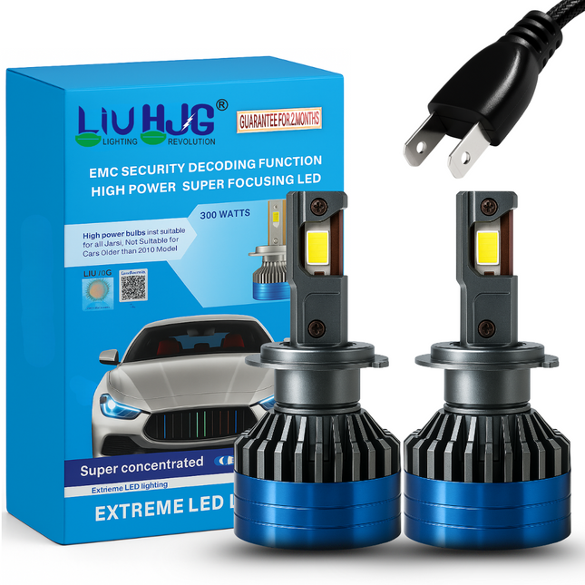 LIU HJG LED H7 Headlight Bulb Waterproof & Dustproof Heat Dissipation 300W (150W Each) 12V DC Power Universal Fit For All Bikes & Cars Model (Pack of 2) - LIU HJG