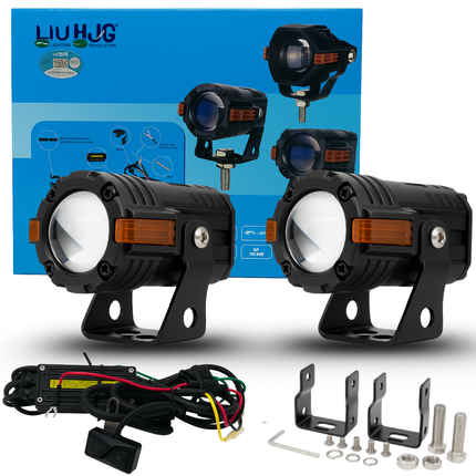 LIU HJG S-82 Fog Light With Wiring Kit Wateproof & Heat Dissipation High/Low Beam 80W 12V DC Power Yellow, White & Red Devil Eye Light Super Brightness Universal fit for All Bikes & Cars (Pack 2) - LIU HJG