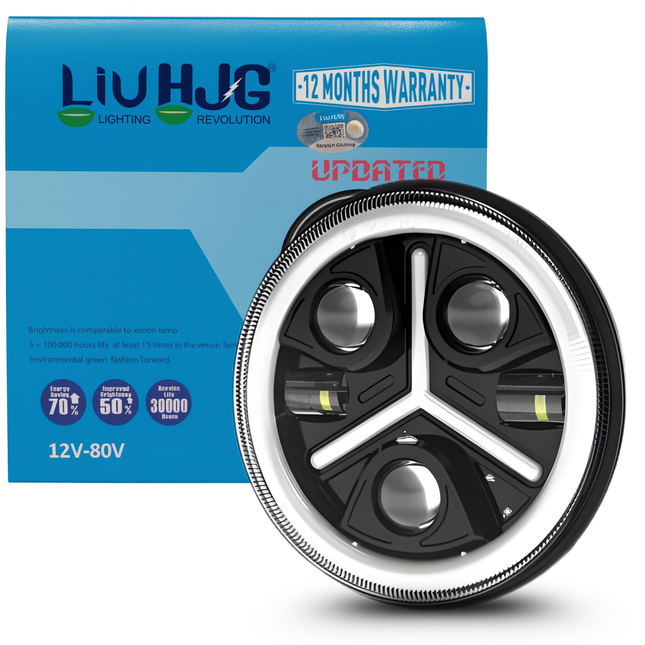 LIU HJG Y Shape 7 Inch LED DRL Full Ring Headlight Waterproof & Dustproof 90W 12V DC Power High Low Beam White Light Yellow & White DRL Light Universal Fit fot Thar, Jeep, Classic 350 (Pack of 1)