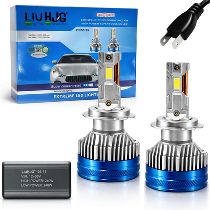 LIU HJG LED Headlight Bulb (H7) Fitting Ultra Bright Waterproof & Heat Dissipation 240W 12V DC Power High/Low Beam White Light Reflection Universal fit for All Bike & Car (Pack of 2) - LIU HJG