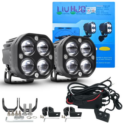 LIU HJG® Original 80W 4-LED 5D Lens Dual-Color Fog Light Kit with Clamp Brackets & Relay Harness (Yellow/White Beam, Pack of 2)