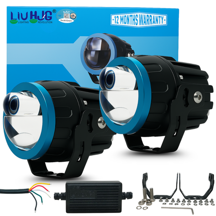 LIU HJG 2 Lens LED Super Bright fog Light Waterproof & Heat Dissipation, 100W 12V DC Power Yellow, White & Red Devil Eye Light Reflection Universal fit for All Bikes & Cars Models (Pack of 2) - LIU HJG