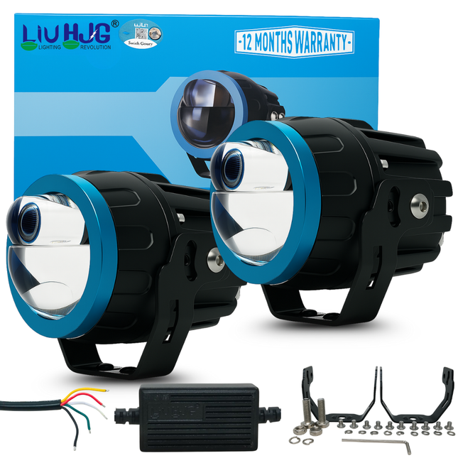 LIU HJG 2 Lens LED Super Bright fog Light Waterproof & Heat Dissipation, 100W 12V DC Power Yellow, White & Red Devil Eye Light Reflection Universal fit for All Bikes & Cars Models (Pack of 2) - LIU HJG