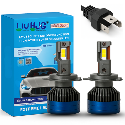 LIU HJG LED H4 Headlight Bulb Waterproof & Dustproof Heat Dissipation 300W (150W Each) 12V DC Power Universal Fit For All Bikes & Cars Model (Pack of 2) - LIU HJG