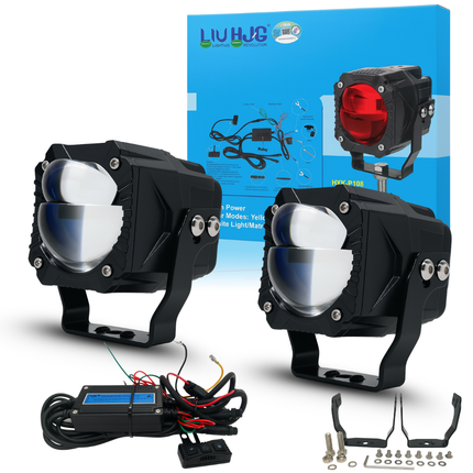 LIU HJG Ultra Bright Wiring Kit Gorilla Fog Light Waterproof & Heat Dissipation 120W 12V High/Low Beam Yellow/White/Red Devil Eye Universal fit For All Bike & Cars (Pack of 2) - LIU HJG