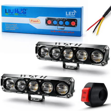 LIU HJG 120W Yellow/White 5 LED Fog Light with Red Devil Eye DRL | Dual Beam | Universal Fit for Bike & Car | Waterproof | 12V–80V | High Brightness | Stylish Design | Pack of 2 - LIU HJG