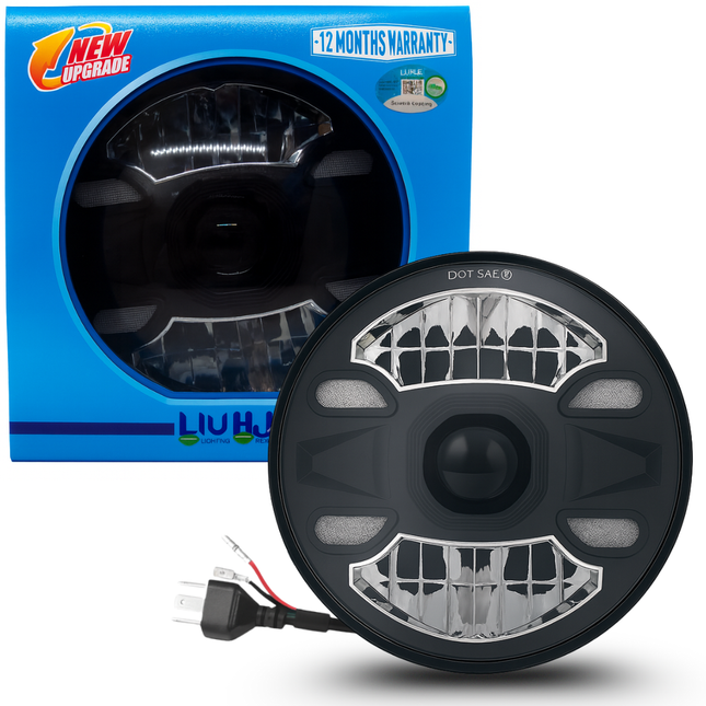 LIU HJG 7 Inch LED DRL Headlight Waterproof & Heat Dissipation 58W 12V DC Power High/Low Beam Yellow White DRL Light Universal fit for Thar, Jeep, Classic 350 & Others (Pack of 1) - LIU HJG