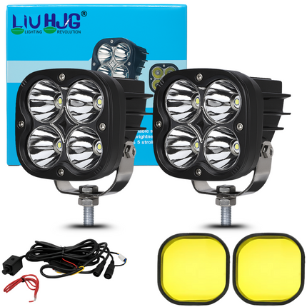 LIU HJG 60W LED Fog Light with Yellow Lens Cap & Wiring Kit | Universal Fit for Bike & Car - LIU HJG