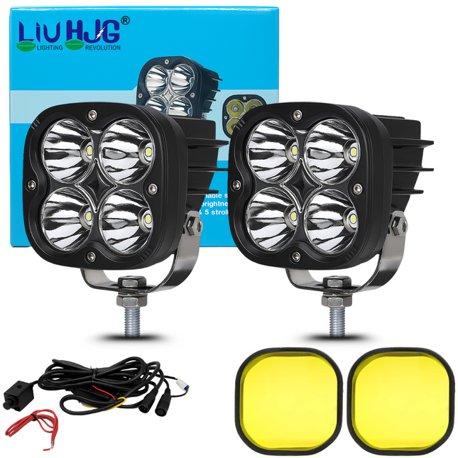 LIU HJG 60W LED Fog Light with Yellow Lens Cap & Wiring Kit | Universal Fit for Bike & Car - LIU HJG