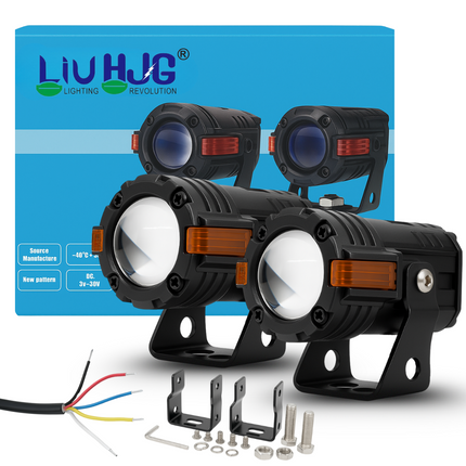 LIU HJG S-82 80W Yellow/White LED Fog Light with Red Devil Eye Light Fog Off-Roading High/Low Beam Reflection 12V DC Waterproof Universal fit for all Bike & Car (Pack of 2) - LIU HJG