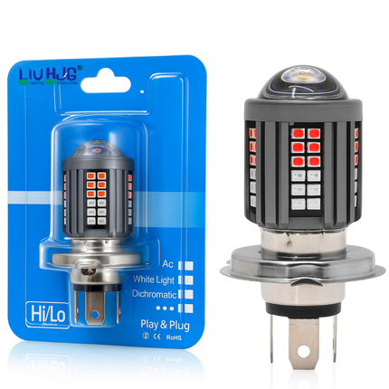 LIU HJG Super Bright 60 LED H4 Headlight Bulb Waterproof & Dustproof High/Low Beam 60W 12V DC Power Yellow/White & Red/Blue Light Reflection Universal Fit for All Bikes & Cars (Pack of 1)