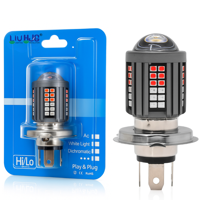 LIU HJG Super Bright 60 LED H4 Headlight Bulb Waterproof & Dustproof High/Low Beam 60W 12V DC Power Yellow/White & Red/Blue Light Reflection Universal Fit for All Bikes & Cars (Pack of 1)