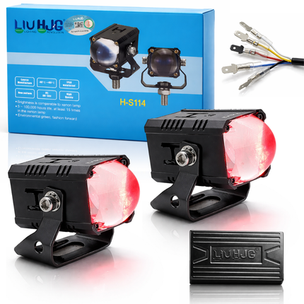 LIU HJG Single Lens High Bright LED Fog Light Waterproof & Dustproof 60W 12V-80V DC Power Yellow White & Red Devil Eye Light Reflection Universal fit for All Bikes & Cars (Pack of 2) - LIU HJG