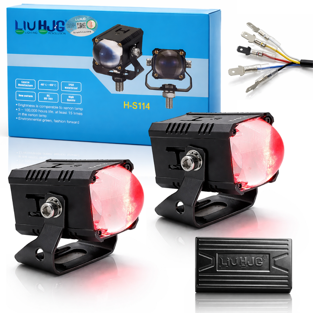 LIU HJG Single Lens High Bright LED Fog Light Waterproof & Dustproof 60W 12V-80V DC Power Yellow White & Red Devil Eye Light Reflection Universal fit for All Bikes & Cars (Pack of 2) - LIU HJG