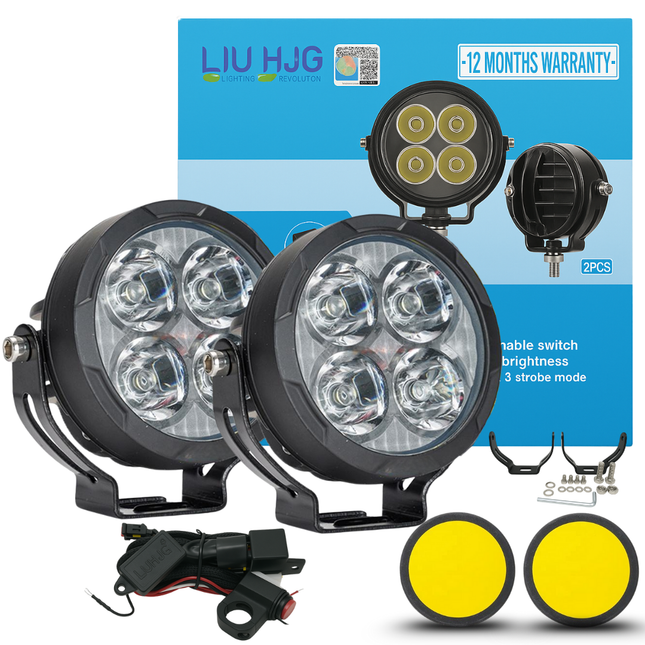 LIU HJG 80W Round 4 LED Fog Lights with Yellow Cap and Wiring Kit Universal for Car & Bike (Pack of 2) - LIU HJG