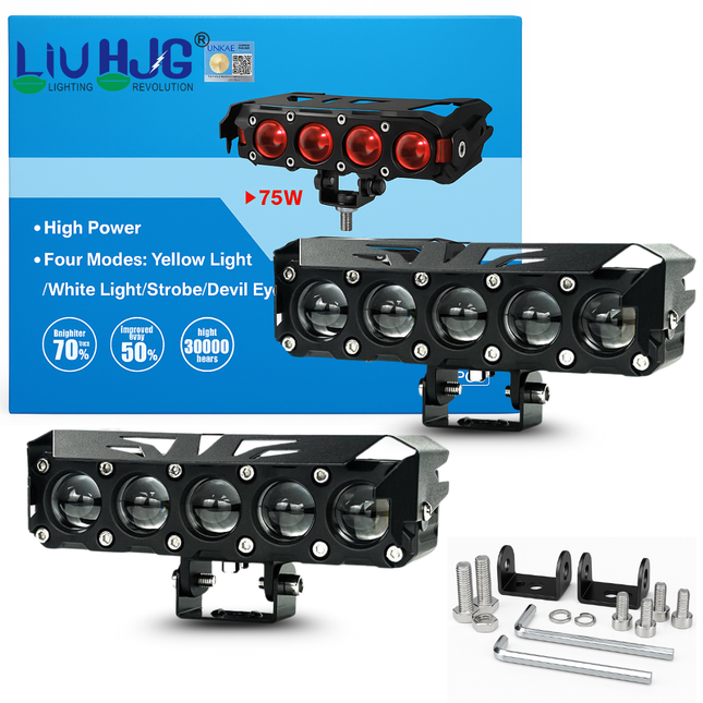 LIU HJG 180W (Pair) Mega Drive 5 Lens Dual Color Yellow/White LED Fog Light – High Power Auxiliary Lights for Bike & Car (12V–80V, Waterproof) - LIU HJG