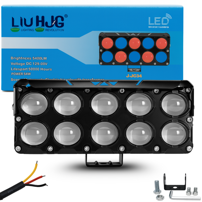 LIU HJG JC34 10 LED Ultra Bright Fog Light Waterproof & Dustproof 54W 12V DC Power High/Low Beam Yellow White & Red Blue DRL Light Reflection Universal Fit for All Bikes & Cars Models (Pack of 1) - LIU HJG