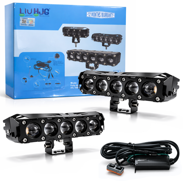 LIU HJG Future Eye 5 Lens LED Fog Light With Wiring Kit (Harness & Remote) Waterproof & Dustproof Power 75W Each (150W Total) 12V-80V DC Power HJG for Cars & Bikes (Pack of 2) - LIU HJG