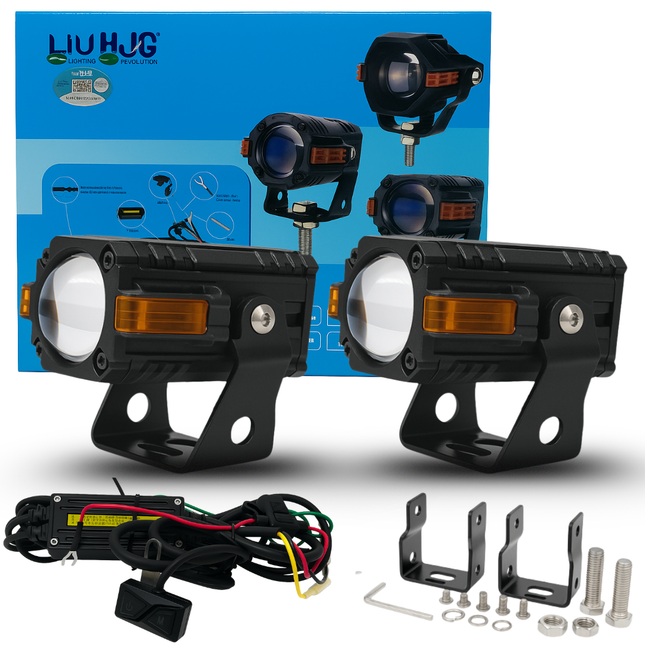S-83 Fog Light With Wiring Kit Super Brightness Wateproof & Heat Dissipation 80W 12V DC Power High/Low Beam Yellow, White & Red Devil Eye Light Universal fit for All Bikes & Cars (Pack 2) - LIU HJG