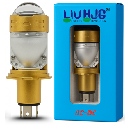 LIU HJG H4 Golden Projector Headlight Bulb Waterproof & Dustproof High Brightness 50W 12V DC Power Yellow & White Light Reflection Universal fit For All Bikes & Cars Model (Pack of 1)