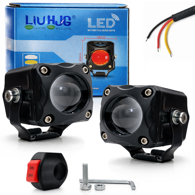 LIU HJG LED Tiny Laser Cannon Single Lens Fog Light Wateproof & Dustproof High Brightness 40W 12V DC Power Yellow White & Red Devi Eye Light Universal fit for All Bikes & Cars (Pack of 2 With Switch)