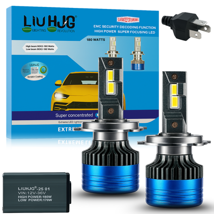 LIU HJG LED H4 Headlight Bulb Waterproof & Dustproof 180W 12V DC Power High Low Beam White Light Reflection Universal fit for All Bikes & Cars Model Pack of 2 Piece - LIU HJG