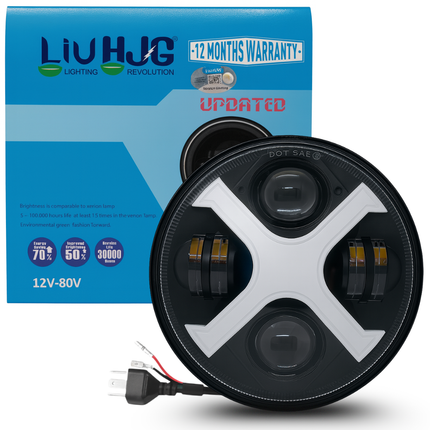 LIU HJG Super Bright LED Headlight 7 Inch DRL Waterproof & Dustproof 67W 12V DC Power High/Low Beam Yellow/White DRL Light Universal fit for Thar, Jeep, Classic 350 & Others (Pack of 1) - LIU HJG