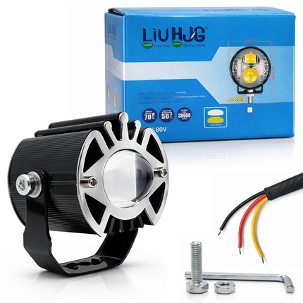 LIU HJG Super Bright LED Single Fog Light Waterproof & Dustproof 25W 12V DC Power Heat Dissipation Yellow White & Blue Devil Eye Light Reflection Universal fit for All Bikes & Cars Model (Pack of 1) - LIU HJG