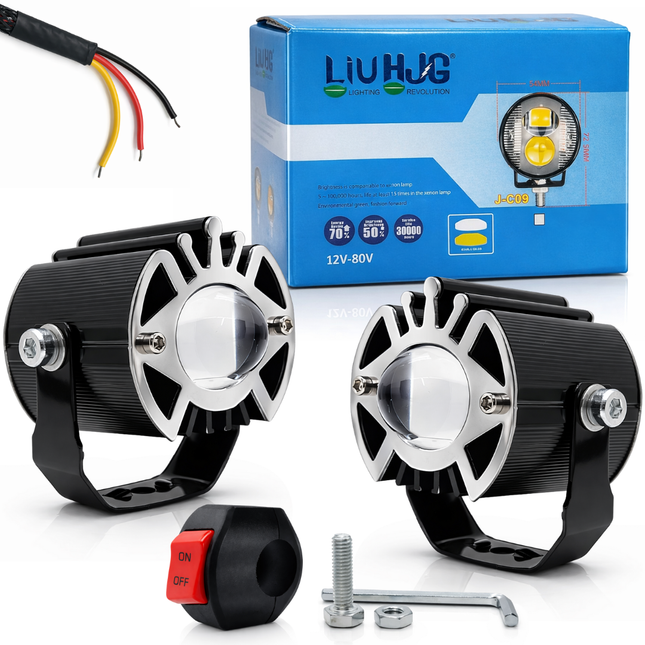 LIU HJG Ultra Bright LED Fog Light Waterproof & Dustproof 50W 12V DC Power Yellow White & Blue Devil Eye Light Reflection Universal fit for All Bikes & Cars Model (Pack of 2 With Switch)