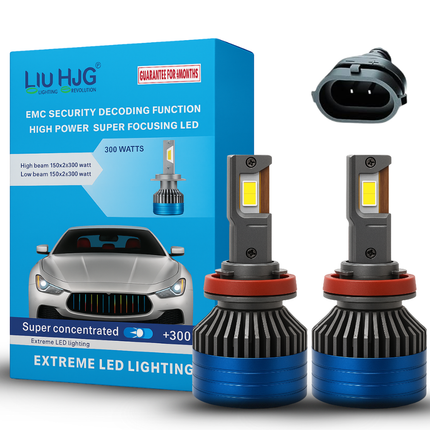 LIU HJG LED  H8/H9/H11  Headlight Bulb Waterproof & Dustproof Heat Dissipation 300W (150W Each) 12V DC Power Universal Fit For All Bikes & Cars Model (Pack of 2) - LIU HJG