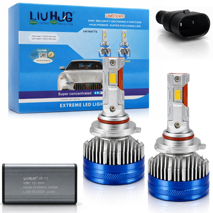 LIU HJG LED 9005 Headlight Fitting Waterproof & Heat Dissipation 120W Each (240W Total) 12V-80V DC Power High Beam White Light Reflection Universal Fit for All Bikes & Cars Model (Pack of 2) - LIU HJG