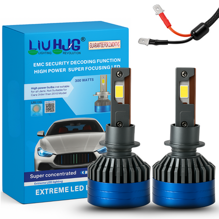 LIU HJG LED H1 Headlight Bulb Waterproof & Dustproof Heat Dissipation 300W (150W Each) 12V DC Power Universal Fit For All Bikes & Cars Model (Pack of 2) - LIU HJG