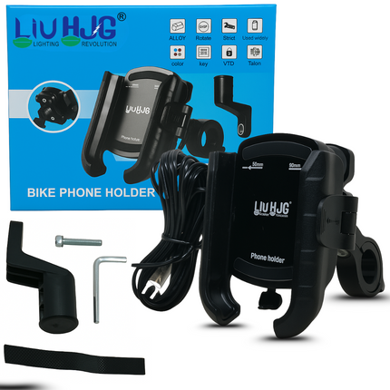 LIU HJG Bike Mobile Holder With USB Type C Port Featuring Handle & Mirror Fitting Type (Pack of 1)