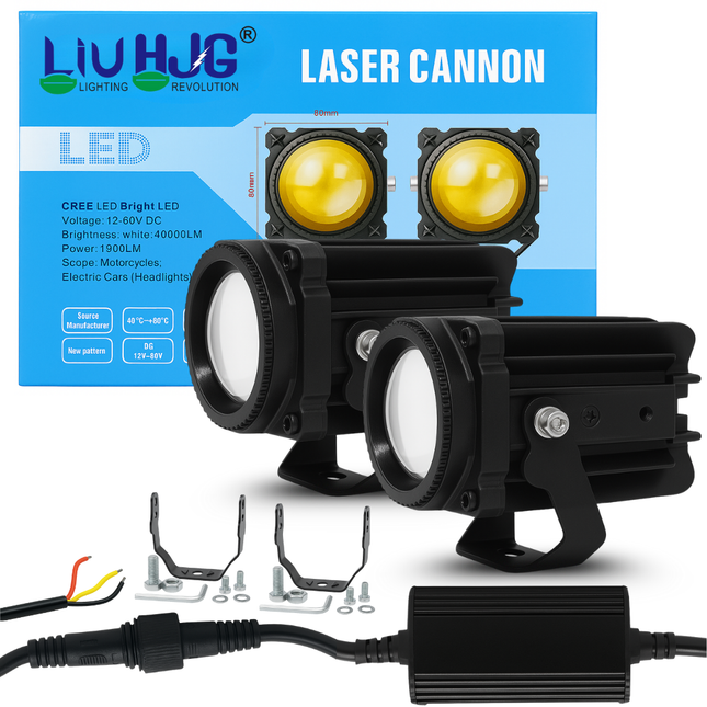 LIU HJG Laser Canon 120W Yellow & White Super Bright LED Fog Light | Featuring 300–500m Range | Universal For Car & Bike (Pack of 2)