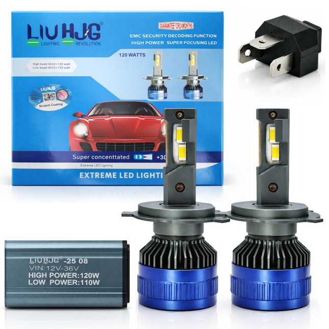 LIU HJG LED H4 Headlight Bulb Waterproof & Dustproof 120W 12V DC Power High Low Beam White Light Reflection Universal fit for All Bikes & Cars Model Pack of 2 Piece - LIU HJG