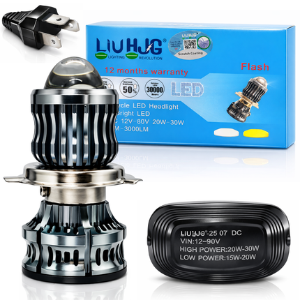 LIU HJG High Bright LED H4 Headlight Bulb Waterproof & Dustproof 50W 12V DC Power Yellow White & Flashing Light Reflection High/Low Beam Universal fit for All Bikes & Cars Model (Pack of 1)